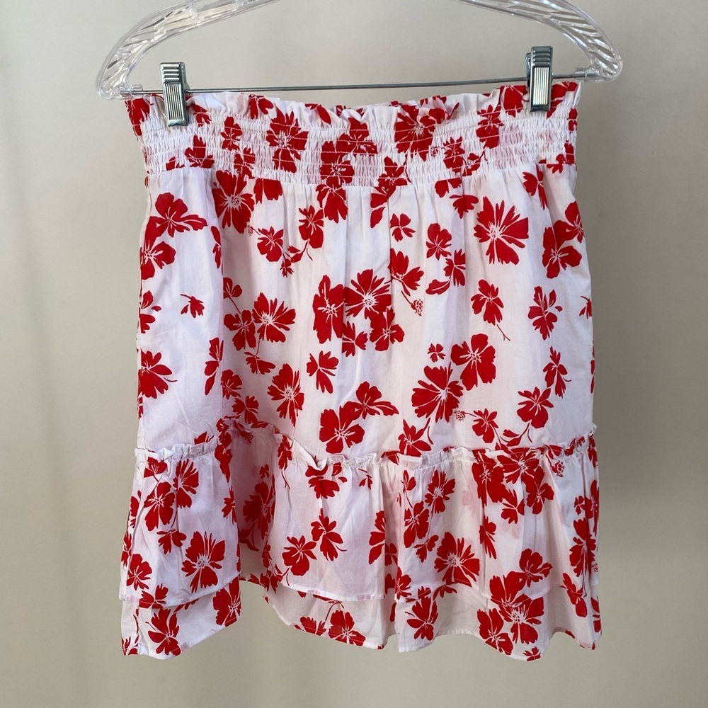 NWT J.Crew Ruffled Mini Skirt White Bright Cerise Floral Sz M - Picture 2 of 7
